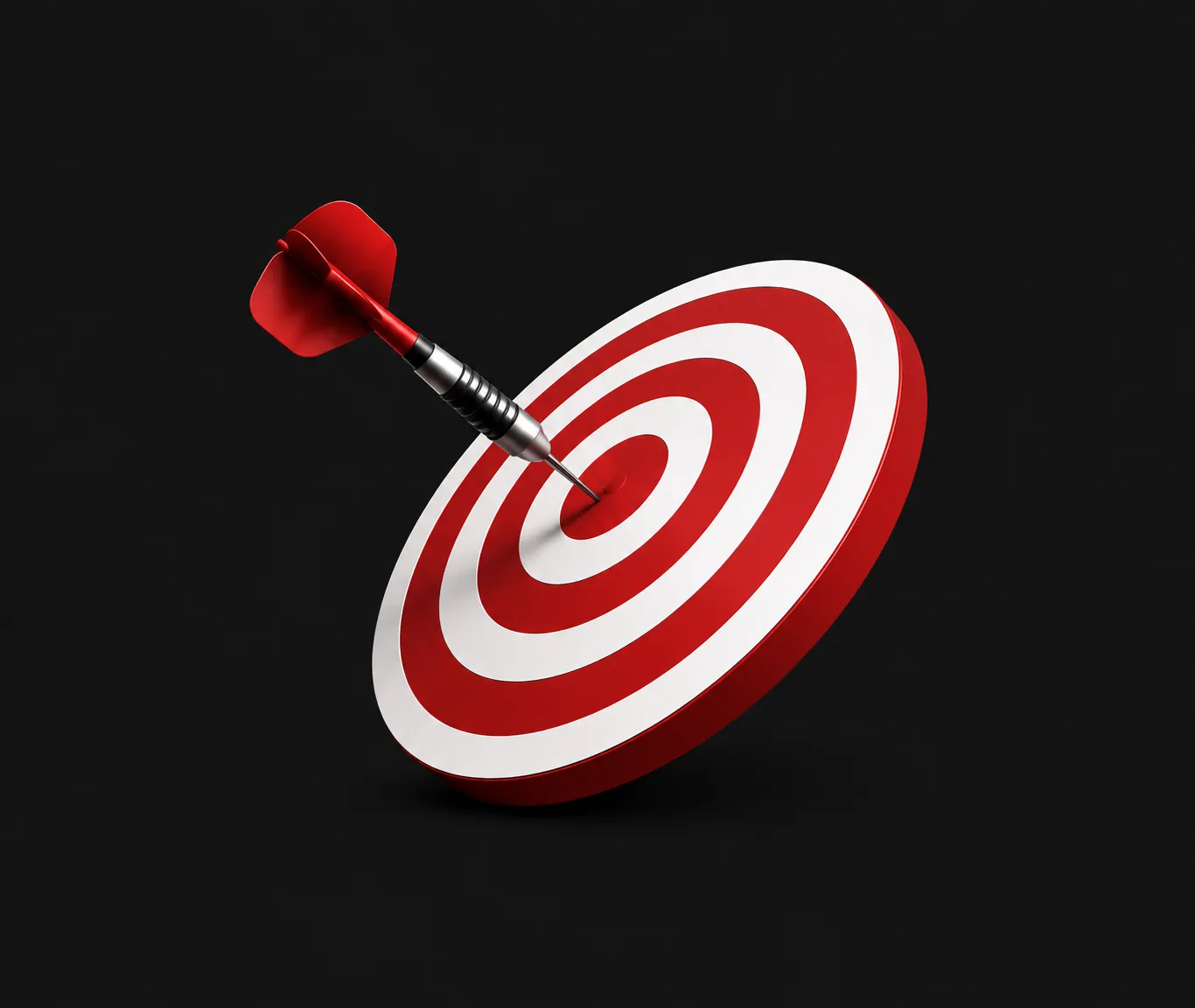 A red dart landing dead center in a red and white target, representing HFO80 hitting the right position first